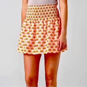 J. Marie smocked skirt. Boho rainbow print in pretty corals and pinks. Sz. Small